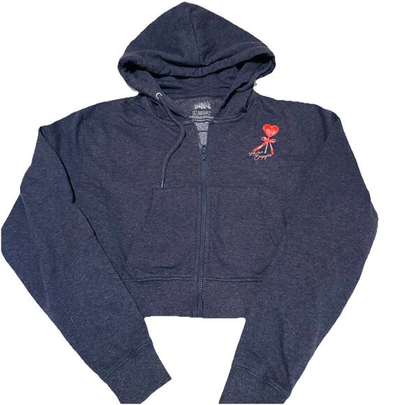 Empyre Heart Lollipop Cropped Hoodie Sweatshirt Sz L Boxy - Picture 1 of 4